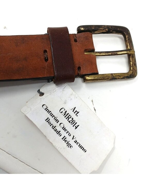 Gaucho Brown Leather Belt 80 cm 30-32 Embroidered Western Tribal w/Buckle #D35-I main image 3